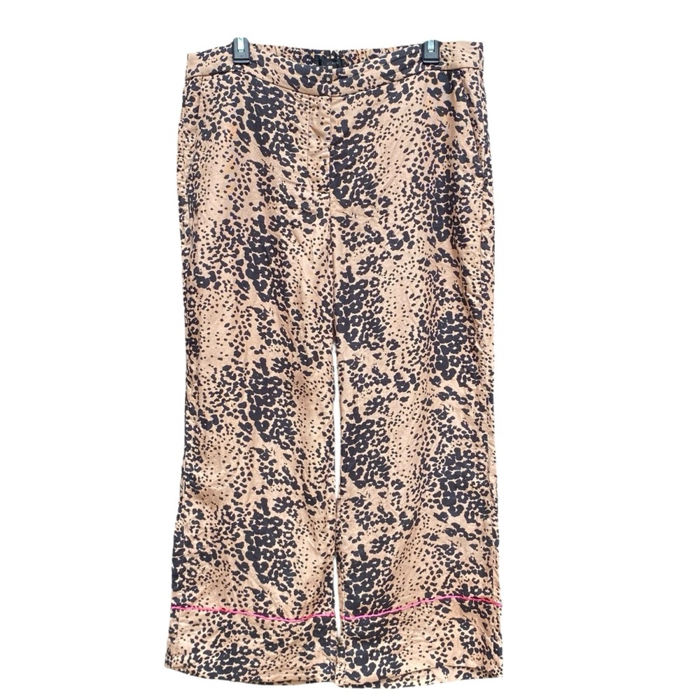 J Crew High Rise Peyton Leopard Print Womens Size 14 Linen Blend Crop Pink Trim
